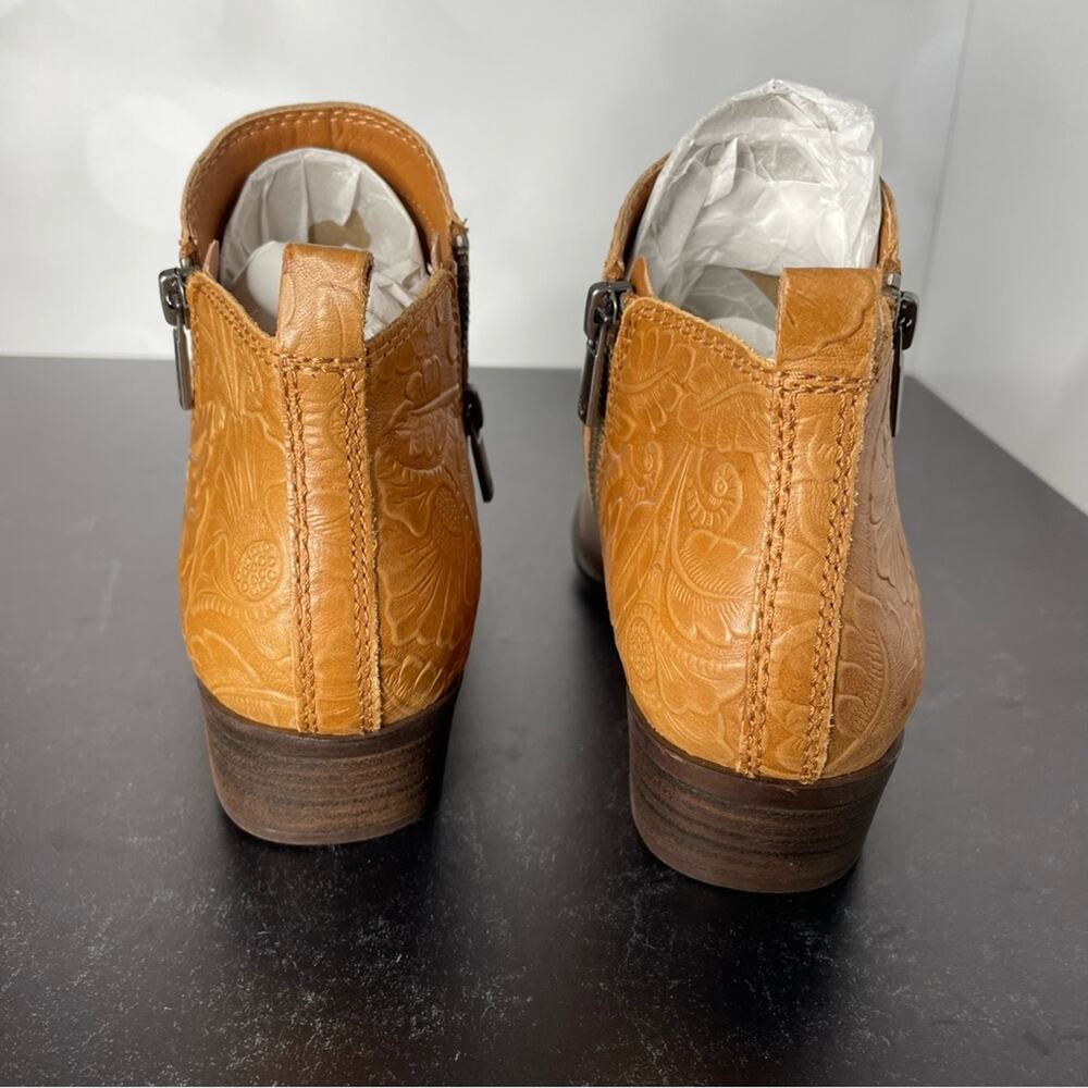LUCKY BRAND Women's Basel Ankle Booties Caramel New Milled Old English Sz 7.5 - Picture 8 of 10